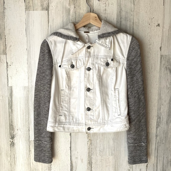Free People Distressed Hooded Jean Jacket Size: XS - Picture 5 of 13